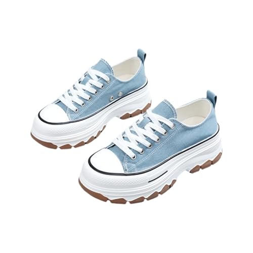 JXpxbao Damen Plateau Sneaker Klassische Chunky Leinwand Freizeit Keilabsatz Retro Laufschuhe Lässige All-Match Sportschuhe Plus Size Canvas-Schuhe (Hellblau,39) von JXpxbao
