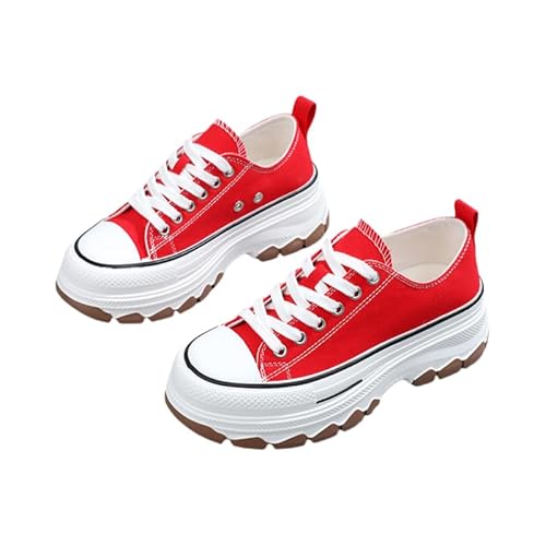 JXpxbao Damen Plateau Sneaker Klassische Chunky Leinwand Freizeit Keilabsatz Retro Laufschuhe Lässige All-Match Sportschuhe Plus Size Canvas-Schuhe (Rot,40) von JXpxbao