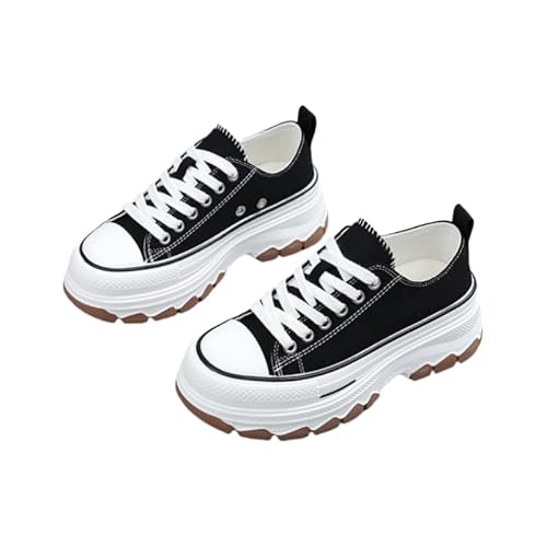 JXpxbao Damen Plateau Sneaker Klassische Chunky Leinwand Freizeit Keilabsatz Retro Laufschuhe Lässige All-Match Sportschuhe Plus Size Canvas-Schuhe (Schwarz,38) von JXpxbao