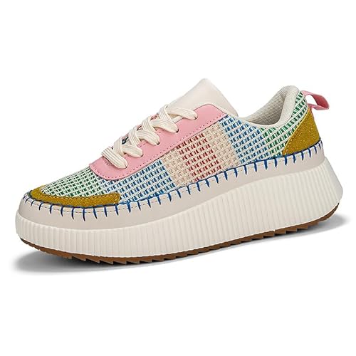 JXpxbao Damen Plateau Sneaker – Modische Chunky Turnschuhe, Bequeme Schnürschuhe Für Alltag & Spaziergänge Mit Nahtdetails (Bunt,38) von JXpxbao