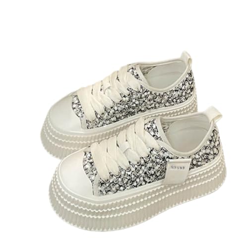 JXpxbao Damen-Plateau-Sneaker mit Strasssteinen, Modisch Klobig Lässig Funkelnd Retro-geflochtene Walking Schuhe (35,Schwarz) von JXpxbao