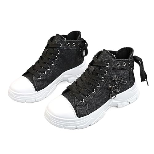 JXpxbao Damen Plateausneaker, Reißverschluss Detail Schnürstiefel, Lässige All-Match Sportschuhe Plus Size (Schwarz,44) von JXpxbao
