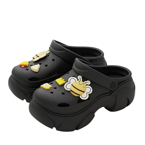 JXpxbao Damen Plattform Clogs Hohe Plattform Clog Klassische Bequeme Slip on Slide Garten Outdoor Strand Clogs Schuhe (38,Schwarz Biene) von JXpxbao