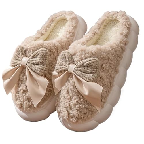 JXpxbao Damen Plüsch Winter Hausschuhe, Warme Fluffy rutschfest Plüschschuhe Schlappen, Cartoon Bequem Lustige Weiche Slippers for Indoor Outdoor (Khaki 1,36) von JXpxbao