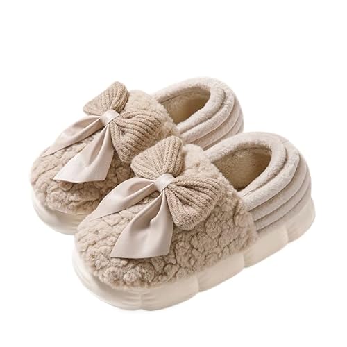 JXpxbao Damen Plüsch Winter Hausschuhe, Warme Fluffy rutschfest Plüschschuhe Schlappen, Cartoon Bequem Lustige Weiche Slippers for Indoor Outdoor (Khaki 2,36) von JXpxbao