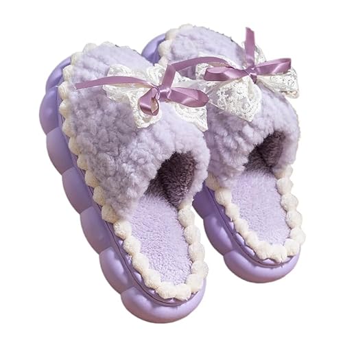 JXpxbao Damen Plüsch Winter Hausschuhe, Warme Fluffy rutschfest Plüschschuhe Schlappen, Cartoon Bequem Lustige Weiche Slippers for Indoor Outdoor (Lila 3,38) von JXpxbao