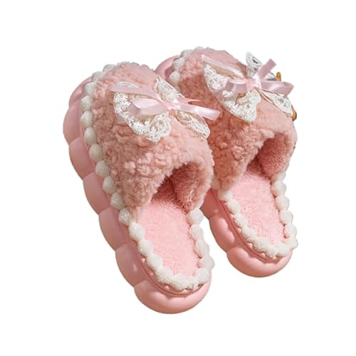 JXpxbao Damen Plüsch Winter Hausschuhe, Warme Fluffy rutschfest Plüschschuhe Schlappen, Cartoon Bequem Lustige Weiche Slippers for Indoor Outdoor (Rosa 3,38) von JXpxbao