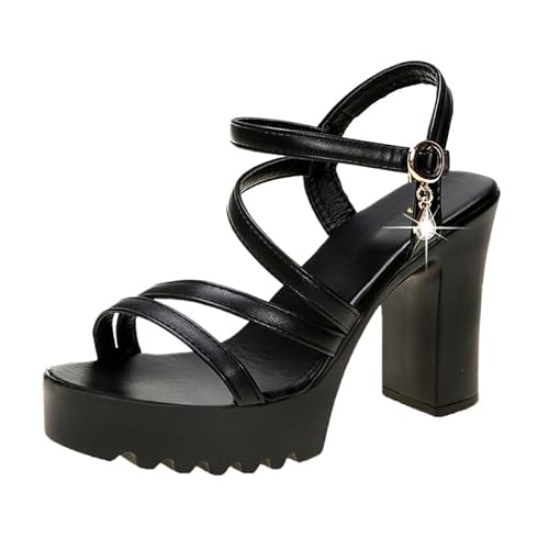 JXpxbao Damen Pumps Slingback Hochzeitsschuhe Spangenpumps Tanzschuhe Sandaletten Mit Blockabsatz Orthopädische Damen-Sandalen (schwarz,38) von JXpxbao