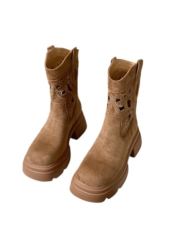JXpxbao Damen-Retro-Cowboystiefel Im Mittelalterlichen Stil Mit Durchbrochenen Verzierungen Im Gotischen Stil, Kombiniert Mit Stiefeletten Mit Absatz. (40,Braun) von JXpxbao