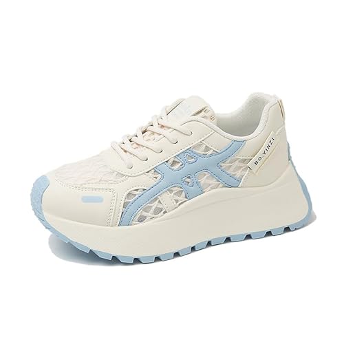 JXpxbao Damen Retro-Design Sneaker Mit Plattformsohle Atmungsaktive Leichte Turnschuhe Mit Dämpfung Schnürung Für Stadt & Freizeit (Blau,37) von JXpxbao