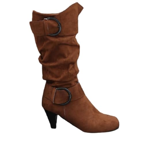 JXpxbao Damen Samtstiefel, Modische Round Toe Stiefel, Aus Massivem Samt, High Heels, Elegante Und Atmungsaktive Overknee-Stiefel (Hellbraun,39) von JXpxbao