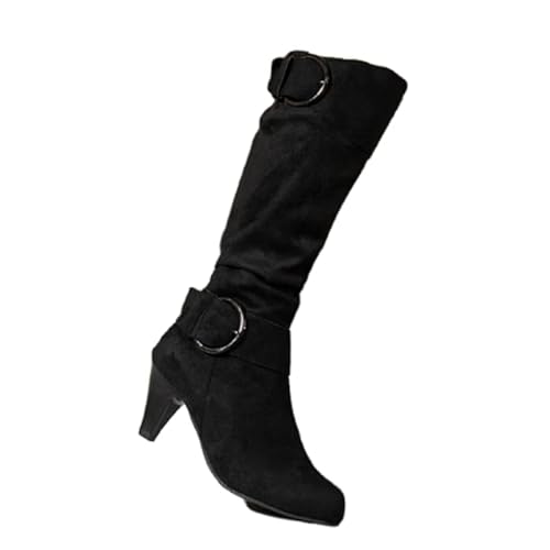 JXpxbao Damen Samtstiefel, Modische Round Toe Stiefel, Aus Massivem Samt, High Heels, Elegante Und Atmungsaktive Overknee-Stiefel (Schwarz,42) von JXpxbao