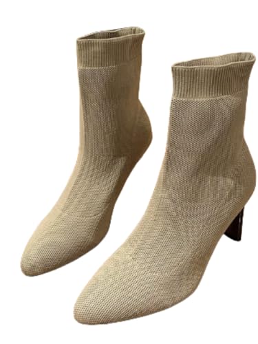 JXpxbao Damen-Samtstiefeletten Stilvolle spitze einfarbige Samtstiefel mit Absatz Elegante atmungsaktive Overknee-Stiefel (Aprikose,41) von JXpxbao