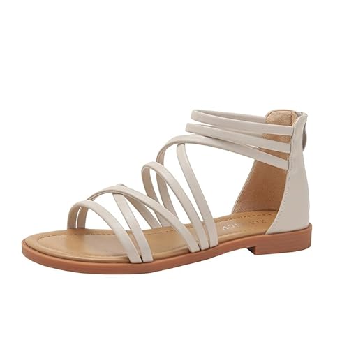 JXpxbao Damen Sandalen Sommerschuhe Bohemia Flache Sandalen Strandschuhe (cremefarben,42) von JXpxbao