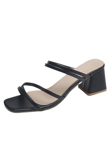 JXpxbao Damen-Sandalen mit mittelhohem Absatz, quadratischer Zehenbereich, Blockabsatz, Riemchen, Knöchelschnalle, Pumps (schwarz,43) von JXpxbao