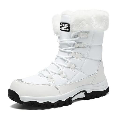 JXpxbao Damen Schneestiefel Winterstiefel Warm Gefüttert Winterschuhe Wasserdicht Outdoor Trekking Wanderschuhe Outdoor Sneaker Winterschuhe Gr.36-42 (Weiß,39) von JXpxbao