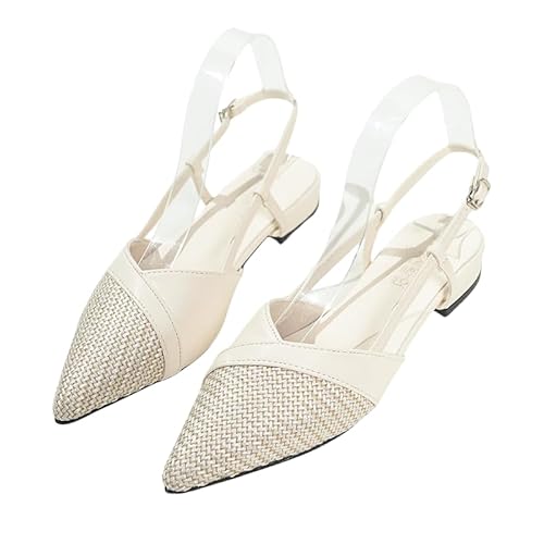 JXpxbao Damen Slingback Schuhe Flache Schuhe Für Damen Sandalen Elegant & Komfortabel Tanzschuhe Sandaletten Mit Blockabsatz Ideal Für Reisen, Einkaufen Und Party (Weiß,35) von JXpxbao