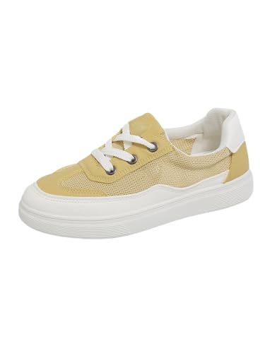 JXpxbao Damen Slip On Sneaker Leichte Atmungsaktiv Sportschuhe Turnschuhe Bequem Freizeitschuhe Walking Schuhe Outdoor Fitness (35,Gelb) von JXpxbao