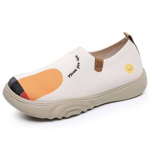 JXpxbao Damen Slip on Loafer Schuhe Leichtgewicht Wanderschuhe Lässiger Reiseschuhe Komfort Mode Sneaker Minimalistische Themen (Beige,37) von JXpxbao