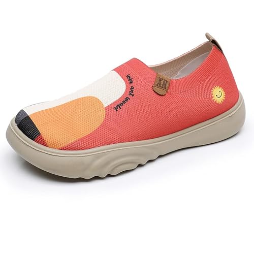 JXpxbao Damen Slip on Loafer Schuhe Leichtgewicht Wanderschuhe Lässiger Reiseschuhe Komfort Mode Sneaker Minimalistische Themen (Orange,37) von JXpxbao