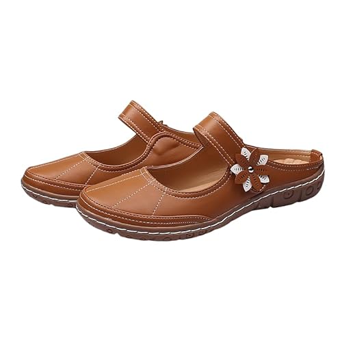 JXpxbao Damen-Slipper Mit Runder Spitze Und Genähten Blumen-Clogs – Elegant Und Bequem Für Sommer, Herbst Und Frühling (Braun,39) von JXpxbao