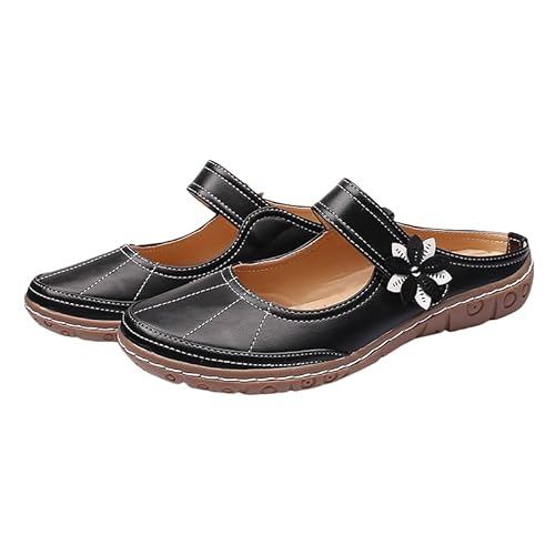 JXpxbao Damen-Slipper Mit Runder Spitze Und Genähten Blumen-Clogs – Elegant Und Bequem Für Sommer, Herbst Und Frühling (Schwarz,40) von JXpxbao