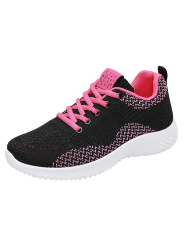 JXpxbao Damen Sneaker Atmungsaktiv Turnschuhe Leicht Laufschuhe Sportschuhe Freizeitschuhe (Schwarz rosa rot,38) von JXpxbao