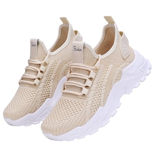 JXpxbao Damen Sneaker Atmungsaktiv Turnschuhe Leicht Laufschuhe Sportschuhe Freizeitschuhe Alle Jahreszeiten Gr.36-43 (Aprikose,39) von JXpxbao