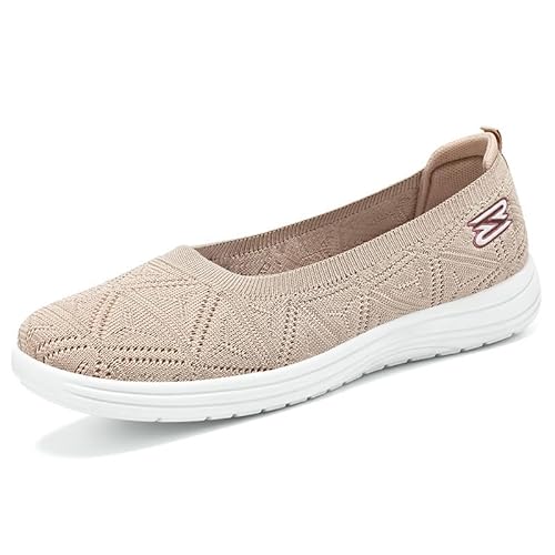 JXpxbao Damen Sneaker Aus Mesh in Volltonfarbe, Zum Schnüren, Leichte, Weiche Sohle, Walking-Strick-Schuhe, Atmungsaktive, Niedrig Geschnittene Laufschuhe (Aprikose,40) von JXpxbao