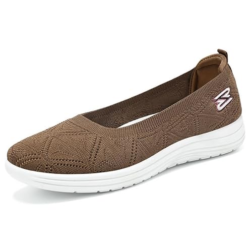 JXpxbao Damen Sneaker Aus Mesh in Volltonfarbe, Zum Schnüren, Leichte, Weiche Sohle, Walking-Strick-Schuhe, Atmungsaktive, Niedrig Geschnittene Laufschuhe (Kaffeefarbe,38) von JXpxbao