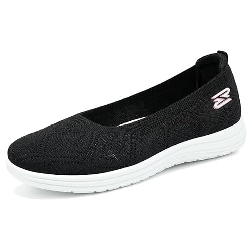 JXpxbao Damen Sneaker Aus Mesh in Volltonfarbe, Zum Schnüren, Leichte, Weiche Sohle, Walking-Strick-Schuhe, Atmungsaktive, Niedrig Geschnittene Laufschuhe (schwarz,41) von JXpxbao