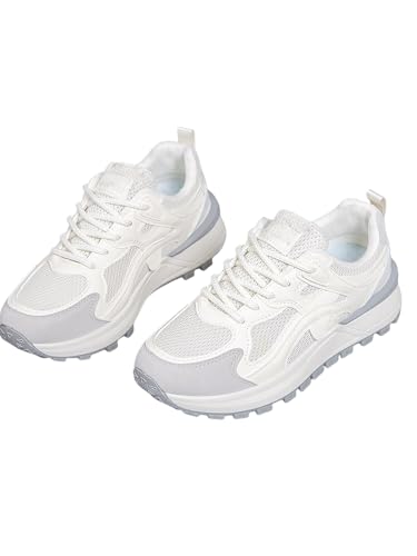 JXpxbao Damen-Sneaker Mit Dicker Sohle, Lässige All-Match-Sneaker, Schnürschuhe Weicher Sohle Und Modische Freizeitsch (39,Grau) von JXpxbao