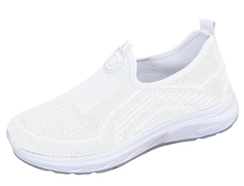 JXpxbao Damen Sneakers Geschlossen Flach Sommerschuhe Bequeme Mesh Stoffturnschuhe Breite Füße Leichte Trekkingschuhe Elegante Atmungsaktive rutschfeste Sneaker Freizeit Schuhe (weiß,37) von JXpxbao