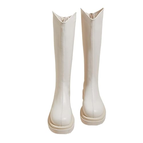 JXpxbao Damen Stiefel Overknees Langschaft Boots Blockabsatz High Heels Schwarz 38 (Beige,38) von JXpxbao