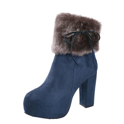 JXpxbao Damen Stiefel Winterstiefel Schneestiefel Winterschuhe PU Stiefelette Schlupfstiefel Warme Gefütterte Mit Blockabsatz Reißverschluss Boots Schuhe (Blau,41) von JXpxbao