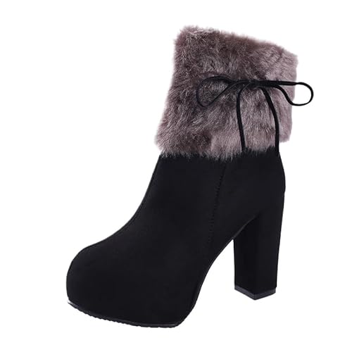 JXpxbao Damen Stiefel Winterstiefel Schneestiefel Winterschuhe PU Stiefelette Schlupfstiefel Warme Gefütterte Mit Blockabsatz Reißverschluss Boots Schuhe (Schwarz,41) von JXpxbao