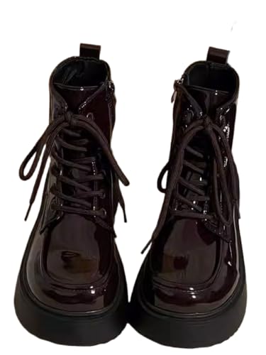 JXpxbao Damen Stiefeletten Plateau Boots Mit Blockabsatz Profilsohle (Burgunderbraun,38) von JXpxbao