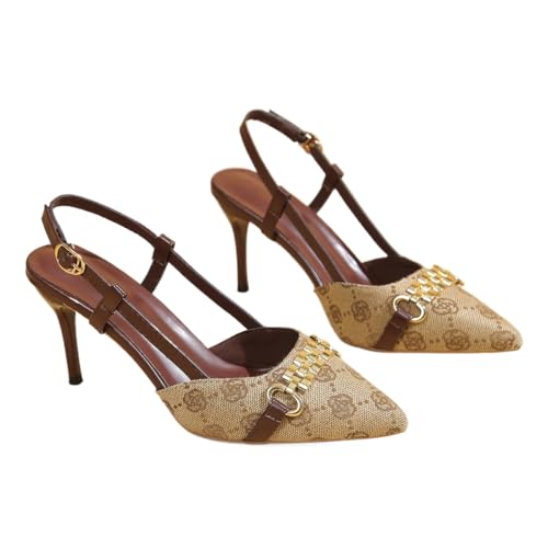 JXpxbao Damen Stiletto Hoher High Absatz Heel Spitze Zehenkappe Slingback Schnalle Pumps Lässig Büroschuhe Dress Schuhe (Khaki,36) von JXpxbao