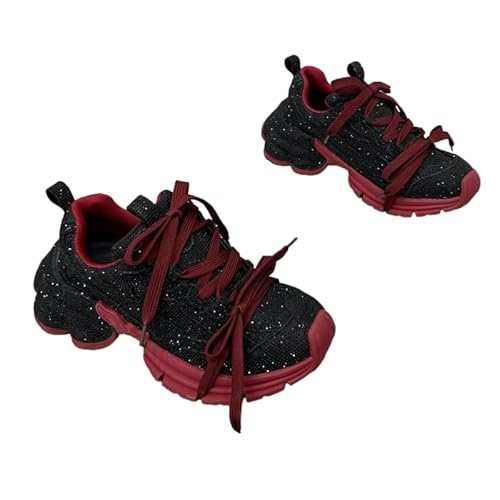 JXpxbao Damen Strass Sneaker Glitzer Mode Slip-on Turnschuhe (37,Schwarz Rot) von JXpxbao