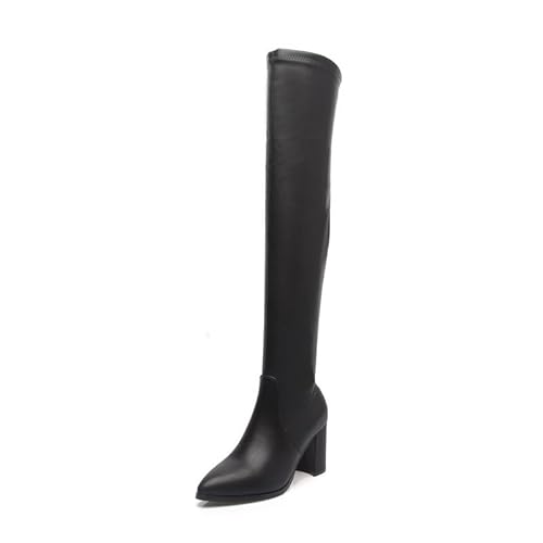 JXpxbao Damen Stretch Overknee Langschaft Stiefel Stiletto High Heels Boots Spitz über Knie Stiefel Winter Schlupfstiefel (Schwarz,34) von JXpxbao