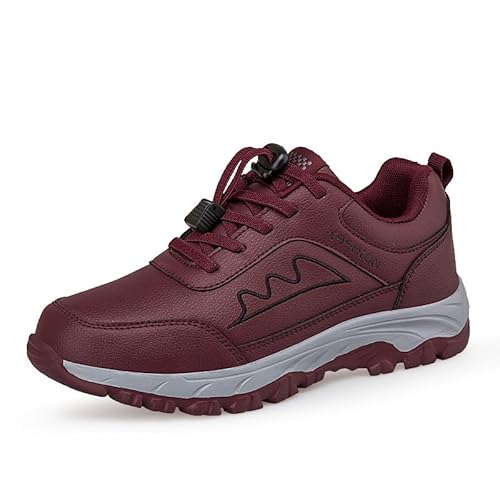 JXpxbao Damen Walking Schuhe Leichtes Memory Schaum Luftkissen Herren Sneaker Wasserdicht Sportschuhe Gym Bequem Freizeitschuhe (Dunkelrot,39) von JXpxbao
