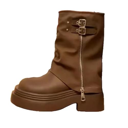 JXpxbao Damen Warme Gefütterte Schneestiefel Stiefeletten Mit Keilabsatz Winter Rutschfest Boots Schuhe 35-39 (Braun,36) von JXpxbao