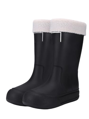 JXpxbao Damen Wasserdichte Gummistiefel, Mittelhohe Stiefel, Gartenschuhe, Rosa/schwarz, 36-39EU (37,Schwarzer Samt) von JXpxbao