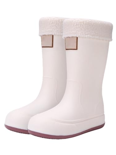 JXpxbao Damen Wasserdichte Gummistiefel, Mittelhohe Stiefel, Gartenschuhe, Rosa/schwarz, 36-39EU (38,Weiß) von JXpxbao