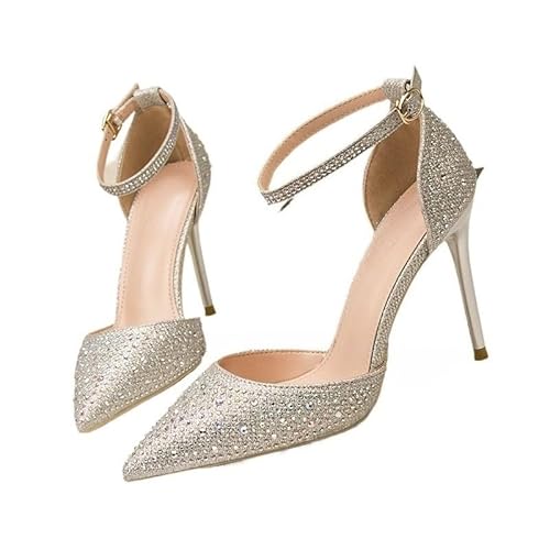JXpxbao Damen Wildleder Optik High Heel Spitz Geschlossene Zehe Stiletto Elegant Party Abiball Büroarbeit Pumps (Silber,35) von JXpxbao