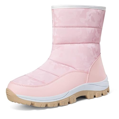 JXpxbao Damen Winterstiefel Wasserdicht Warm Gefütterte Schneestiefel Winterschuhe Winter Halbhoch Stiefel Boots Schuhe Mit Reißverschluss (Rosa,38) von JXpxbao
