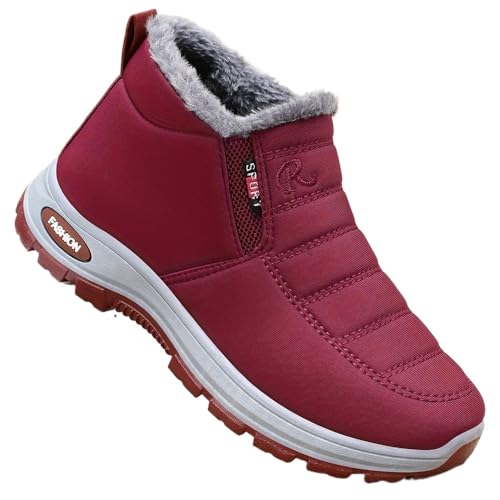 JXpxbao Damen Winterstiefel Wasserdicht Warm gefütterte Schneestiefel Winterschuhe Winter Kurzschaft Stiefel Boots Schuhe (Rot,36) von JXpxbao