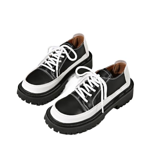 JXpxbao Damensneaker Im Modestil | Ganzjahres-Low-Top Schnürschuhe Aus Kunstleder (Mikrofaser-Kunstleder) Mit Gummisohle (Schwarz,39) von JXpxbao