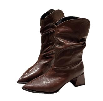 JXpxbao Damenstiefel, Postapokalyptische Stiefeletten, Herbstschuhe, Cowboystiefel, Stiefeletten, Halbhohe Damenstiefel, Flache Stiefel (Dunkelbraun,36) von JXpxbao
