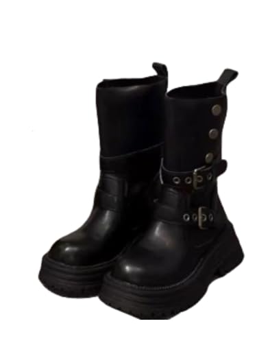 JXpxbao Damenstiefel, Westernstiefel, Herbstschuhe, Cowboystiefel, Stiefeletten, Halbhohe Stiefel, Flache Stiefel (Schwarz,39) von JXpxbao